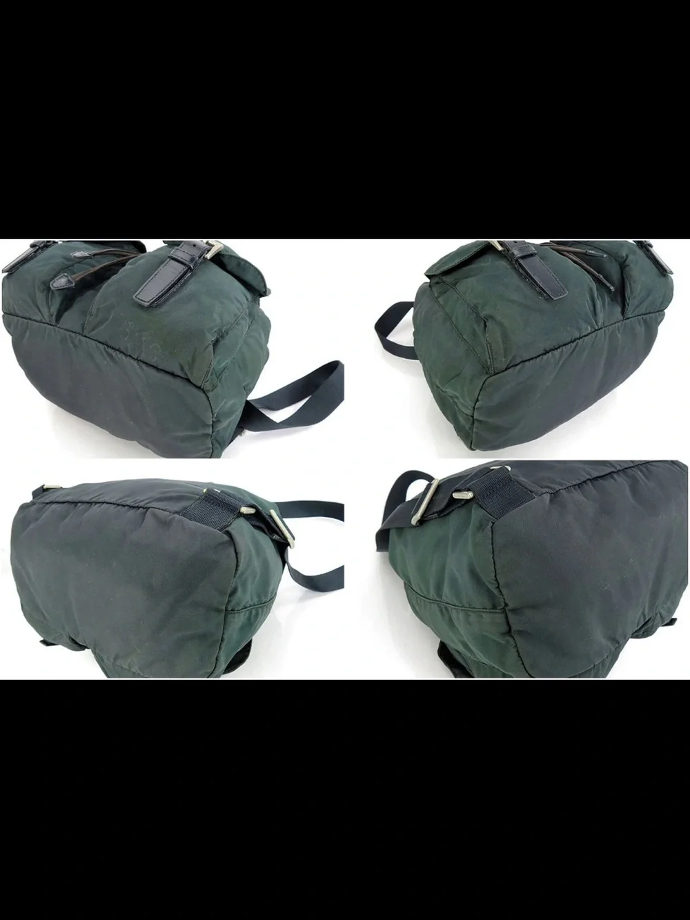 Prada Dark Green Nylon Drawstring Backpack with Front Pockets